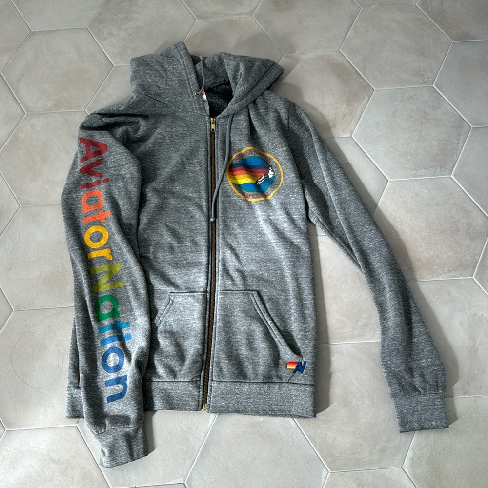 Aviator Nation Grey Zip Up Hoodie - Aspen